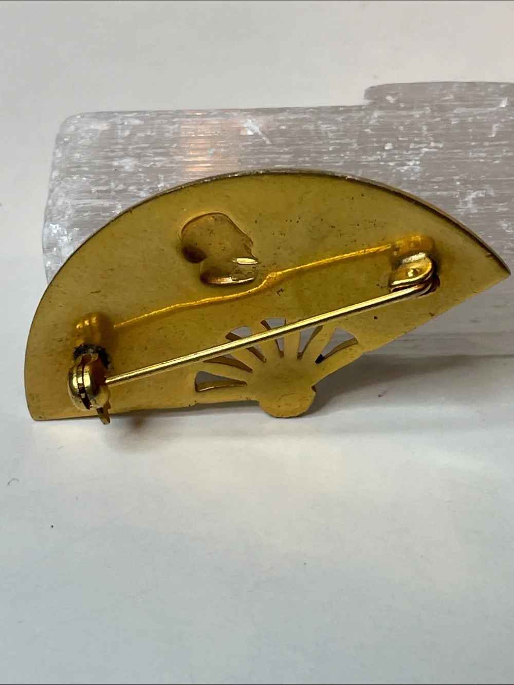 Vintage Two Damascene Brooches from Spain Swordfish & Fan